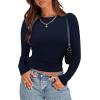 imageZeagoo Womens Long Sleeve Stretch Crewneck Ribbed TShirt Slim Fit Casual Basic Tops SXXLNavy Blue