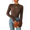 imageZeagoo Womens Long Sleeve Stretch Shirts Mock Neck Ribbed TShirt Fitted Casual Basic Tops 2024Brown