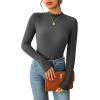 imageZeagoo Womens Long Sleeve Stretch Shirts Mock Neck Ribbed TShirt Fitted Casual Basic Tops 2024Dark Grey
