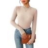 imageZeagoo Womens Long Sleeve Stretch Shirts Mock Neck Ribbed TShirt Fitted Casual Basic Tops 2024Khaki