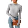 imageZeagoo Womens Long Sleeve Stretch Shirts Mock Neck Ribbed TShirt Fitted Casual Basic Tops 2024Light Grey