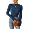 imageZeagoo Womens Long Sleeve Stretch Shirts Mock Neck Ribbed TShirt Fitted Casual Basic Tops 2024Navy Blue