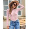 imageZeagoo Womens Long Sleeve Stretch Shirts Mock Neck Ribbed TShirt Fitted Casual Basic Tops 2024Pink Stripe
