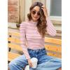 imageZeagoo Womens Long Sleeve Stretch Shirts Mock Neck Ribbed TShirt Fitted Casual Basic Tops 2024Pink Stripe