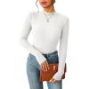 imageZeagoo Womens Long Sleeve Stretch Shirts Mock Neck Ribbed TShirt Fitted Casual Basic Tops 2024White