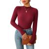 imageZeagoo Womens Long Sleeve Stretch Shirts Mock Neck Ribbed TShirt Fitted Casual Basic Tops 2024Wine Red