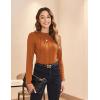 imageZeagoo Womens Long Sleeve T Shirts Casual Mock Neck Tops Fall Pleated Blouses Basic Trendy Clothes 2024Light Brown