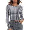 imageZeagoo Womens Ribbed Fitted Crop Tops Long Sleeve T Shirts Basic Scoop Neck Casual Slim Fitted Y2k Clothes 2025Black Navy Stripe