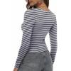 imageZeagoo Womens Ribbed Fitted Crop Tops Long Sleeve T Shirts Basic Scoop Neck Casual Slim Fitted Y2k Clothes 2025Black Navy Stripe
