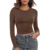 imageZeagoo Womens Ribbed Fitted Crop Tops Long Sleeve T Shirts Basic Scoop Neck Casual Slim Fitted Y2k Clothes 2025Black brown