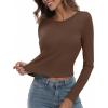 imageZeagoo Womens Ribbed Fitted Crop Tops Long Sleeve T Shirts Basic Scoop Neck Casual Slim Fitted Y2k Clothes 2025Black brown