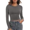 imageZeagoo Womens Ribbed Fitted Crop Tops Long Sleeve T Shirts Basic Scoop Neck Casual Slim Fitted Y2k Clothes 2025Black grey
