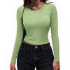 imageZeagoo Womens Ribbed Fitted Crop Tops Long Sleeve T Shirts Basic Scoop Neck Casual Slim Fitted Y2k Clothes 2025Black light Green