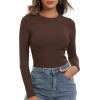 imageZeagoo Womens Ribbed Fitted Crop Tops Long Sleeve T Shirts Basic Scoop Neck Casual Slim Fitted Y2k Clothes 2025Brown