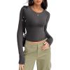 imageZeagoo Womens Ribbed Fitted Crop Tops Long Sleeve T Shirts Basic Scoop Neck Casual Slim Fitted Y2k Clothes 2025Dark Grey