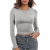 imageZeagoo Womens Ribbed Fitted Crop Tops Long Sleeve T Shirts Basic Scoop Neck Casual Slim Fitted Y2k Clothes 2025Grey