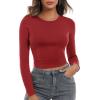 imageZeagoo Womens Ribbed Fitted Crop Tops Long Sleeve T Shirts Basic Scoop Neck Casual Slim Fitted Y2k Clothes 2025Red
