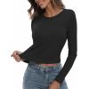 imageZeagoo Womens Ribbed Fitted Crop Tops Long Sleeve T Shirts Basic Scoop Neck Casual Slim Fitted Y2k Clothes 2025White Brown Stripe