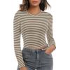 imageZeagoo Womens Ribbed Fitted Crop Tops Long Sleeve T Shirts Basic Scoop Neck Casual Slim Fitted Y2k Clothes 2025White Brown Stripe