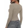 imageZeagoo Womens Ribbed Fitted Crop Tops Long Sleeve T Shirts Basic Scoop Neck Casual Slim Fitted Y2k Clothes 2025White Brown Stripe
