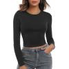 imageZeagoo Womens Ribbed Fitted Crop Tops Long Sleeve T Shirts Basic Scoop Neck Casual Slim Fitted Y2k Clothes 2025White Brown Stripe