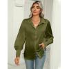 imageZeagoo Womens Satin Blouse Lantern Long Sleeve Silk Button Down Shirt Dressy Casual Business Work Tunic TopsArmy Green