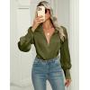 imageZeagoo Womens Satin Blouse Lantern Long Sleeve Silk Button Down Shirt Dressy Casual Business Work Tunic TopsArmy Green