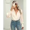 imageZeagoo Womens Satin Blouse Lantern Long Sleeve Silk Button Down Shirt Dressy Casual Business Work Tunic TopsBeige