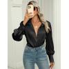 imageZeagoo Womens Satin Blouse Lantern Long Sleeve Silk Button Down Shirt Dressy Casual Business Work Tunic TopsBlack