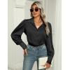 imageZeagoo Womens Satin Blouse Lantern Long Sleeve Silk Button Down Shirt Dressy Casual Business Work Tunic TopsBlack