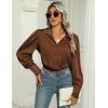 imageZeagoo Womens Satin Blouse Lantern Long Sleeve Silk Button Down Shirt Dressy Casual Business Work Tunic TopsBrown