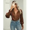 imageZeagoo Womens Satin Blouse Lantern Long Sleeve Silk Button Down Shirt Dressy Casual Business Work Tunic TopsBrown