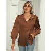 imageZeagoo Womens Satin Blouse Lantern Long Sleeve Silk Button Down Shirt Dressy Casual Business Work Tunic TopsBrown