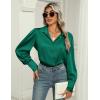 imageZeagoo Womens Satin Blouse Lantern Long Sleeve Silk Button Down Shirt Dressy Casual Business Work Tunic TopsGreen