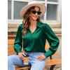 imageZeagoo Womens Satin Blouse Lantern Long Sleeve Silk Button Down Shirt Dressy Casual Business Work Tunic TopsGreen