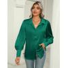 imageZeagoo Womens Satin Blouse Lantern Long Sleeve Silk Button Down Shirt Dressy Casual Business Work Tunic TopsGreen