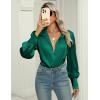 imageZeagoo Womens Satin Blouse Lantern Long Sleeve Silk Button Down Shirt Dressy Casual Business Work Tunic TopsGreen