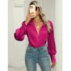 imageZeagoo Womens Satin Blouse Lantern Long Sleeve Silk Button Down Shirt Dressy Casual Business Work Tunic TopsHot Pink