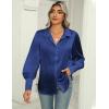 imageZeagoo Womens Satin Blouse Lantern Long Sleeve Silk Button Down Shirt Dressy Casual Business Work Tunic TopsNavy Blue