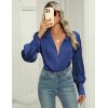 imageZeagoo Womens Satin Blouse Lantern Long Sleeve Silk Button Down Shirt Dressy Casual Business Work Tunic TopsNavy Blue