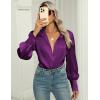 imageZeagoo Womens Satin Blouse Lantern Long Sleeve Silk Button Down Shirt Dressy Casual Business Work Tunic TopsPurple