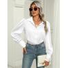 imageZeagoo Womens Satin Blouse Lantern Long Sleeve Silk Button Down Shirt Dressy Casual Business Work Tunic TopsWhite