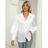 imageZeagoo Womens Satin Blouse Lantern Long Sleeve Silk Button Down Shirt Dressy Casual Business Work Tunic TopsWhite