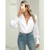 imageZeagoo Womens Satin Blouse Lantern Long Sleeve Silk Button Down Shirt Dressy Casual Business Work Tunic TopsWhite