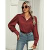 imageZeagoo Womens Satin Blouse Lantern Long Sleeve Silk Button Down Shirt Dressy Casual Business Work Tunic TopsWine Red