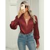 imageZeagoo Womens Satin Blouse Lantern Long Sleeve Silk Button Down Shirt Dressy Casual Business Work Tunic TopsWine Red