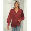 imageZeagoo Womens Satin Blouse Lantern Long Sleeve Silk Button Down Shirt Dressy Casual Business Work Tunic TopsWine Red