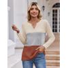 imageZeagoo Womens Waffle Shirts V Neck Long Sleeve Tops Color Block TShirts Casual Pullover Tunics 2025 Fashion Basic TeesBeigeGrayTerracotta