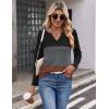 imageZeagoo Womens Waffle Shirts V Neck Long Sleeve Tops Color Block TShirts Casual Pullover Tunics 2025 Fashion Basic TeesBlackCharcoalCaramel