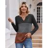 imageZeagoo Womens Waffle Shirts V Neck Long Sleeve Tops Color Block TShirts Casual Pullover Tunics 2025 Fashion Basic TeesBlackCharcoalCaramel